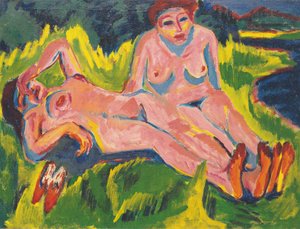 湖のほとりにある2つのピンクのヌード 作： Ernst Ludwig Kirchner